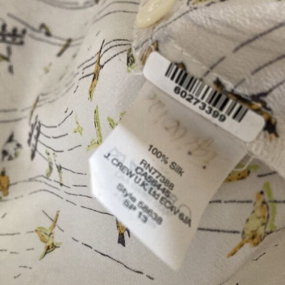 Madewell Boyfit Birds Life 100% Silk Crepe Delicate Cream yellow button down Sm - Picture 8 of 11